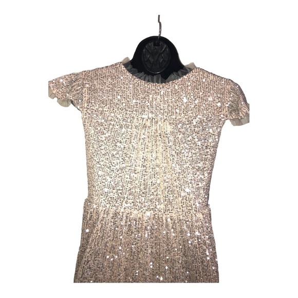 Gold shimmery sequin lace trim v-neck babydoll swing tent dress size medium new - Picture 8 of 16